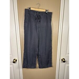 Ann Taylor Loft Marisa Pants Women Linen Blue Gray Wide Leg Beach Coastal M Tie